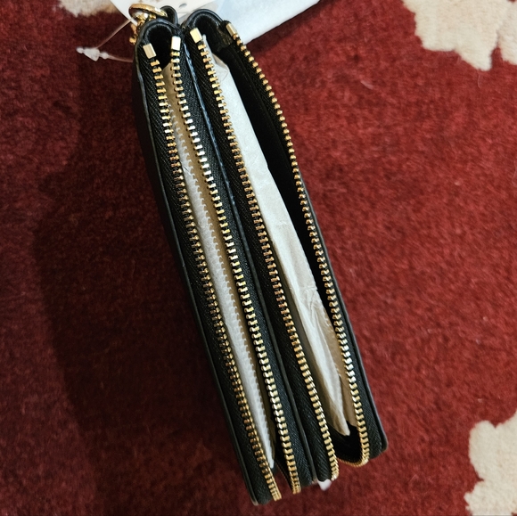 Coach Double Corner Zip Wallet Embossed Black Pebble Leather Gold Tone Hdwr NWT - Picture 8 of 16